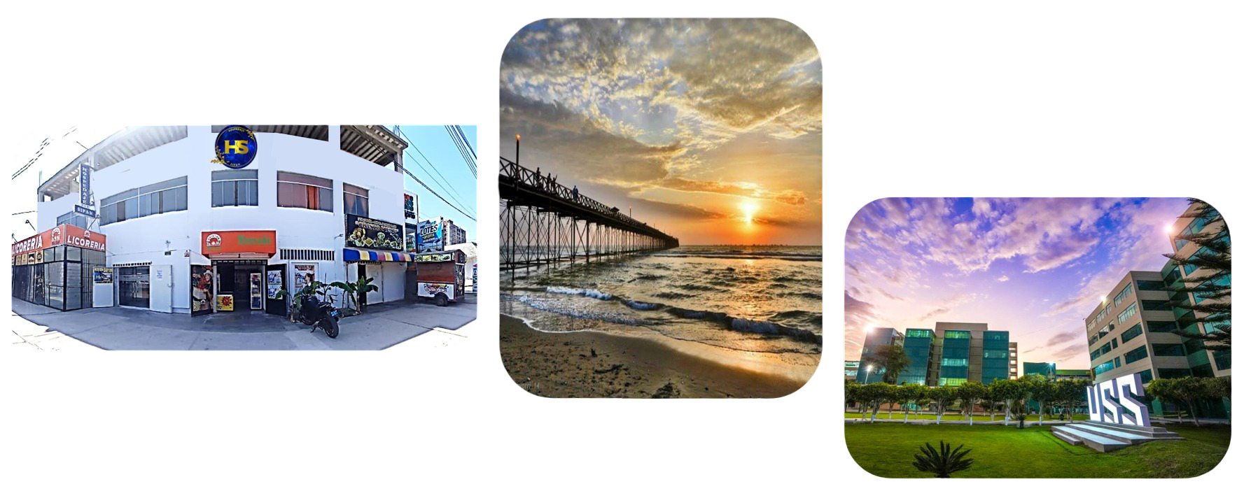 3 imagenes de pimentel, el hotel Sipan, la playa y la USS